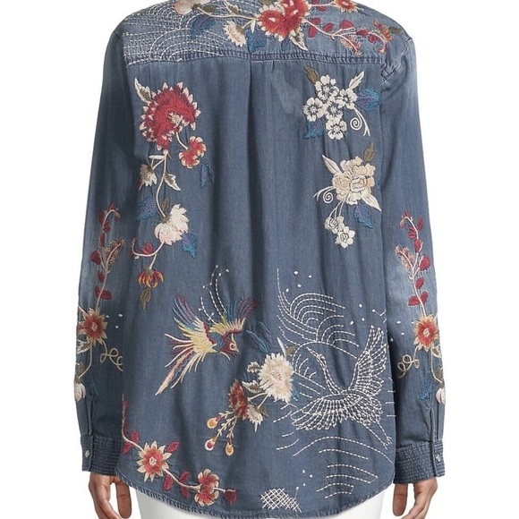 JOHNNY WAS | Embroidered Denim Jacket Button Down Shirt - Picture 5 of 7
